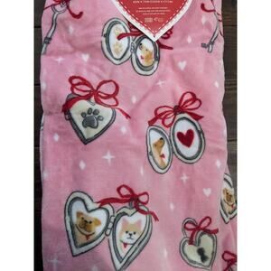 "Love Always" Pink Locket Puppy Corgi Pug Key Velvet Plush Throw 60x70"New